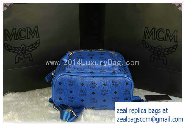 High Quality Replica MCM Stark Backpack Large in Calf Leather 8004 Blue